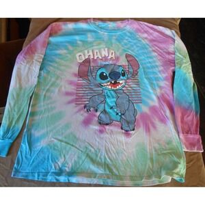 Disney Ohana Lilo & Stitch Tie Dye Shirt Long Sleeve 1X OHANA RARE